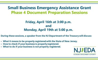 Applying for NJEDA COVID GRANTS?  Attend one of the NJEDA’s Phase 4 Document Preparation Sessions!